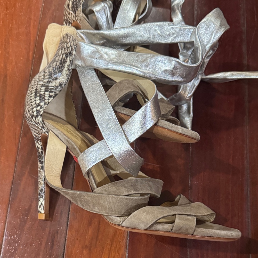 SCHUTZ Silver and Snake Print Heels